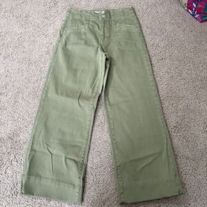 Mica Denim Women's Green High Rise Wide Leg Utility Pants Jeans Stretch Sz 29